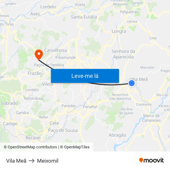 Vila Meã to Meixomil map