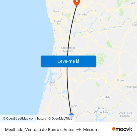 Mealhada, Ventosa do Bairro e Antes to Meixomil map