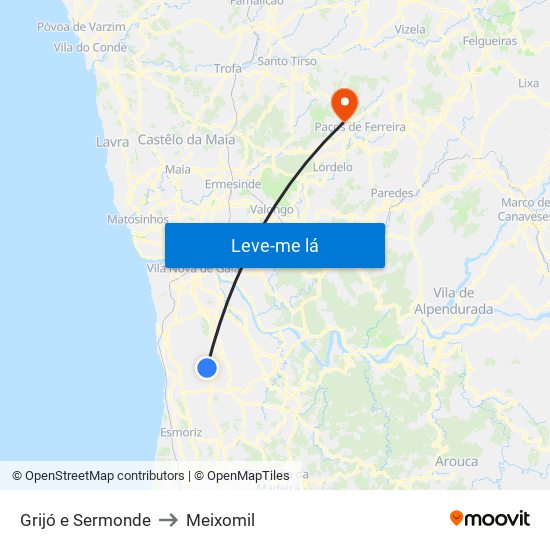 Grijó e Sermonde to Meixomil map