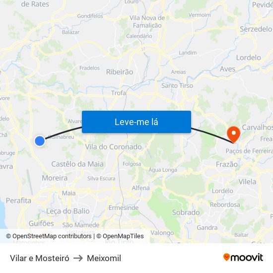 Vilar e Mosteiró to Meixomil map