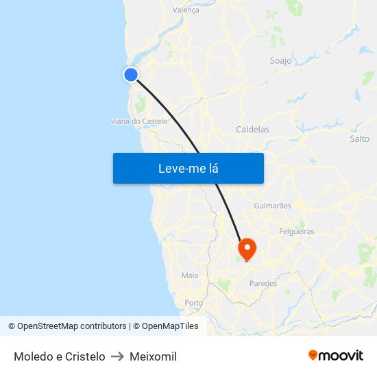 Moledo e Cristelo to Meixomil map