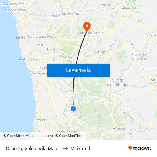 Canedo, Vale e Vila Maior to Meixomil map