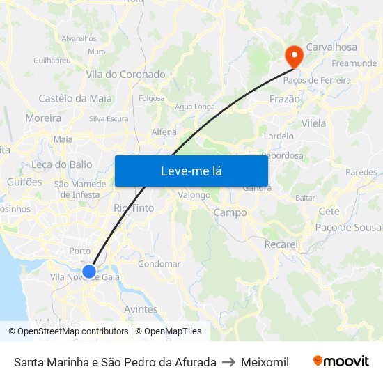 Santa Marinha e São Pedro da Afurada to Meixomil map