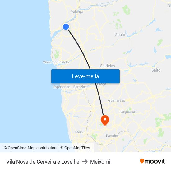Vila Nova de Cerveira e Lovelhe to Meixomil map
