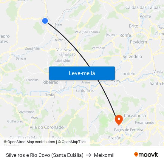Silveiros e Rio Covo (Santa Eulália) to Meixomil map