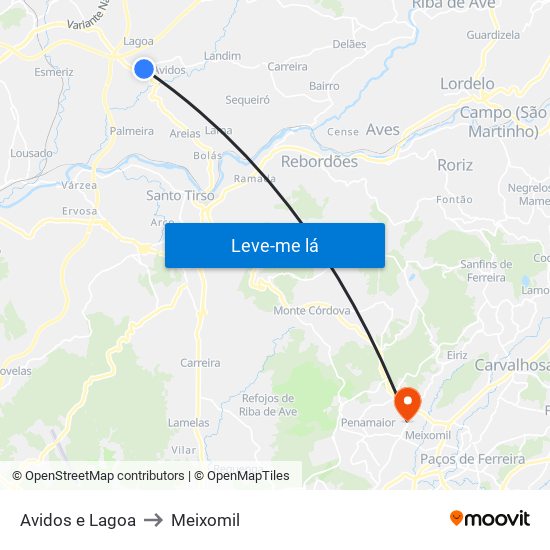 Avidos e Lagoa to Meixomil map