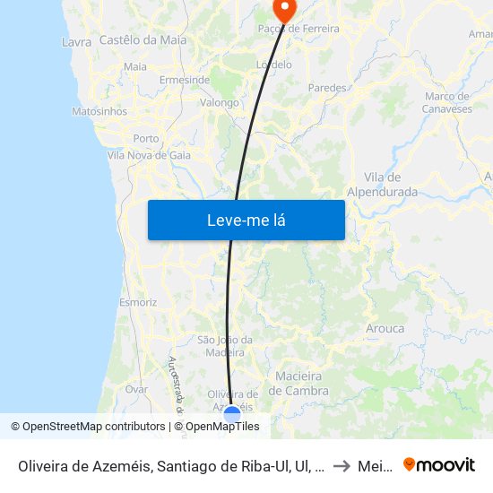 Oliveira de Azeméis, Santiago de Riba-Ul, Ul, Macinhata da Seixa e Madail to Meixomil map