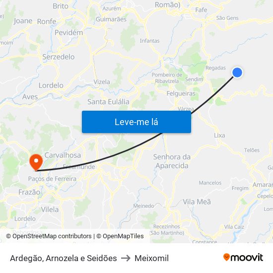 Ardegão, Arnozela e Seidões to Meixomil map
