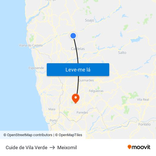 Cuide de Vila Verde to Meixomil map