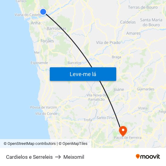 Cardielos e Serreleis to Meixomil map