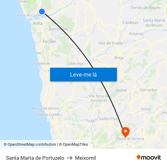 Santa Marta de Portuzelo to Meixomil map