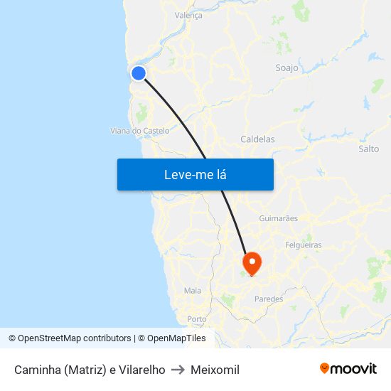 Caminha (Matriz) e Vilarelho to Meixomil map