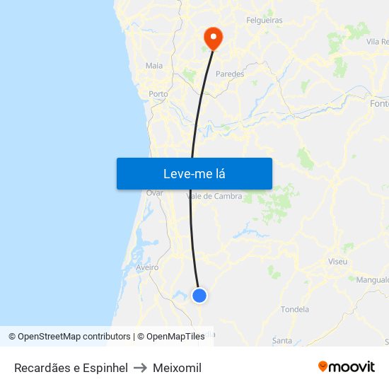 Recardães e Espinhel to Meixomil map