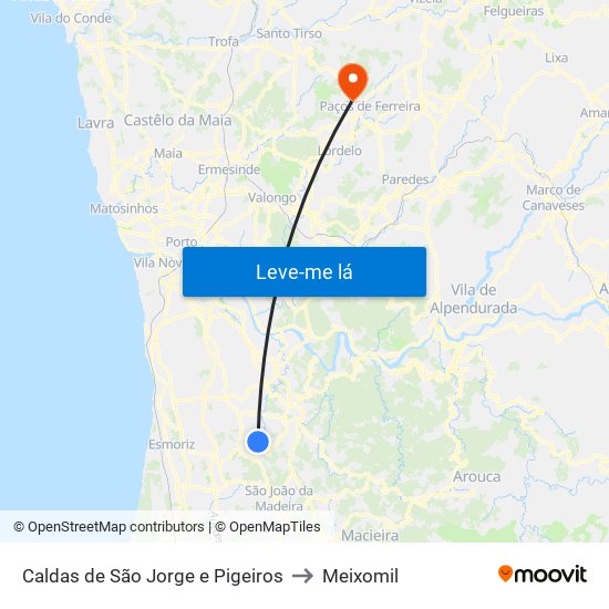 Caldas de São Jorge e Pigeiros to Meixomil map