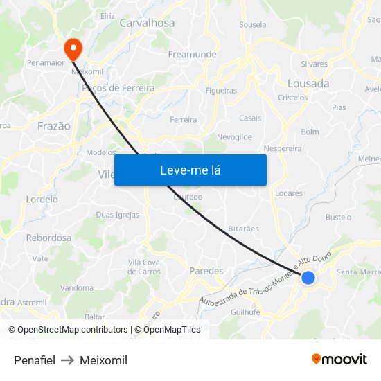 Penafiel to Meixomil map