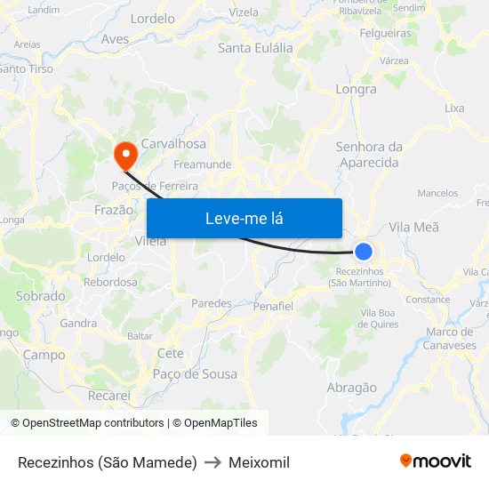 Recezinhos (São Mamede) to Meixomil map