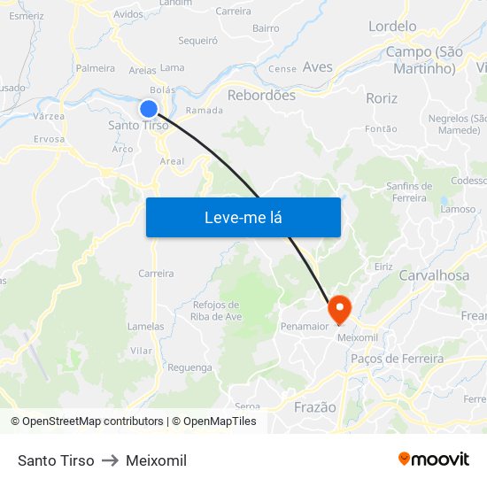 Santo Tirso to Meixomil map