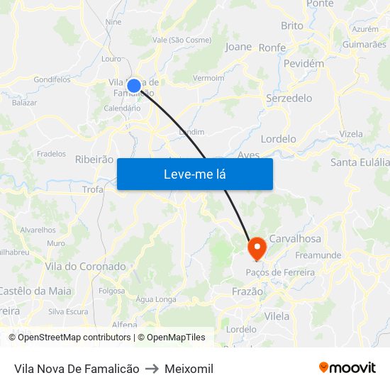 Vila Nova De Famalicão to Meixomil map