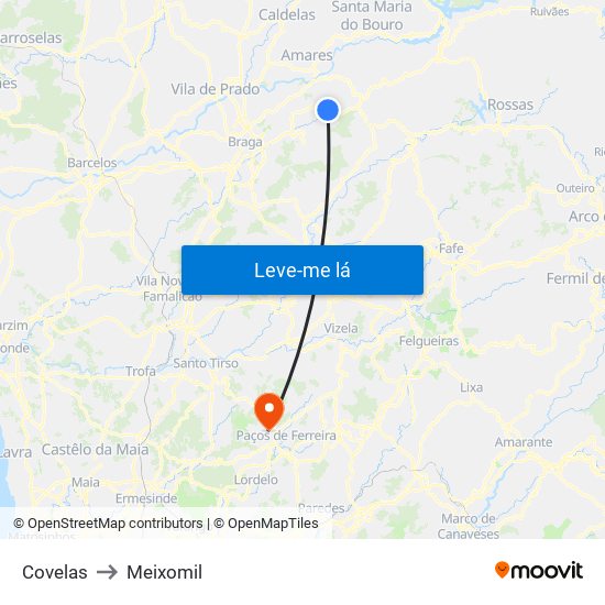 Covelas to Meixomil map