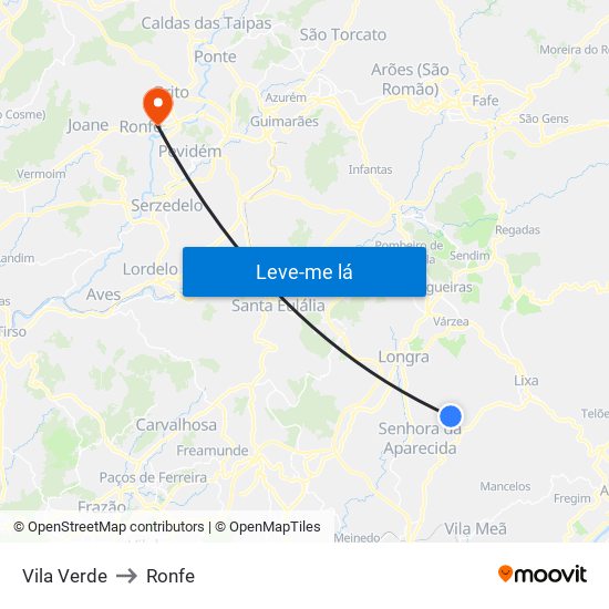 Vila Verde to Ronfe map