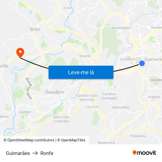 Guimarães to Ronfe map