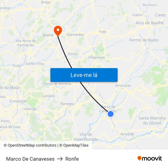 Marco De Canaveses to Ronfe map