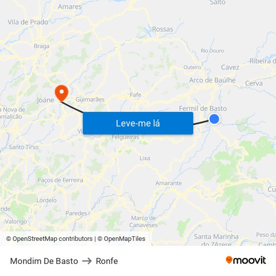 Mondim De Basto to Ronfe map