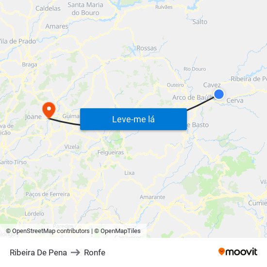 Ribeira De Pena to Ronfe map
