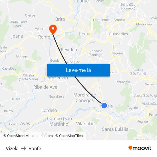 Vizela to Ronfe map