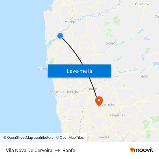 Vila Nova De Cerveira to Ronfe map