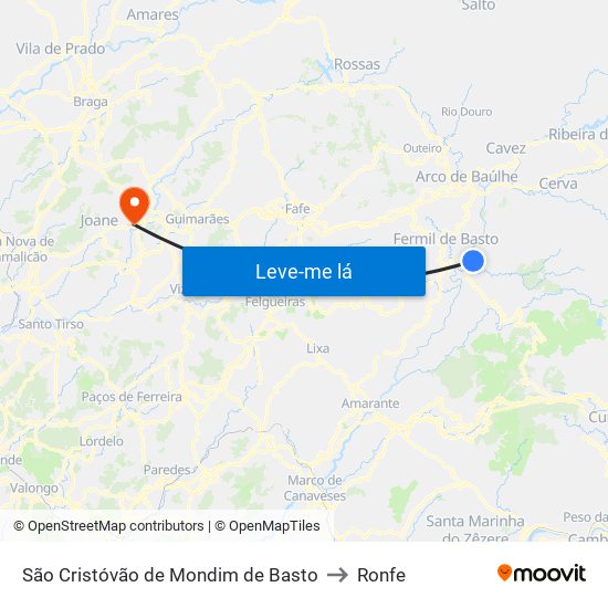 São Cristóvão de Mondim de Basto to Ronfe map