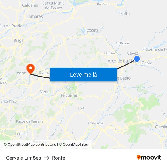 Cerva e Limões to Ronfe map