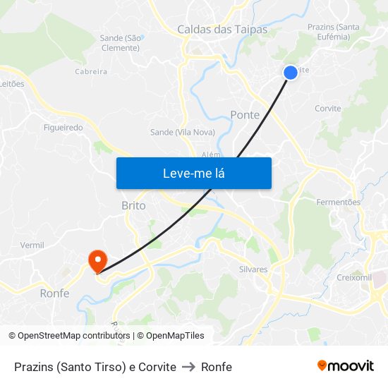 Prazins (Santo Tirso) e Corvite to Ronfe map