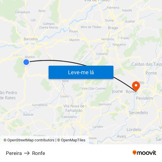 Pereira to Ronfe map