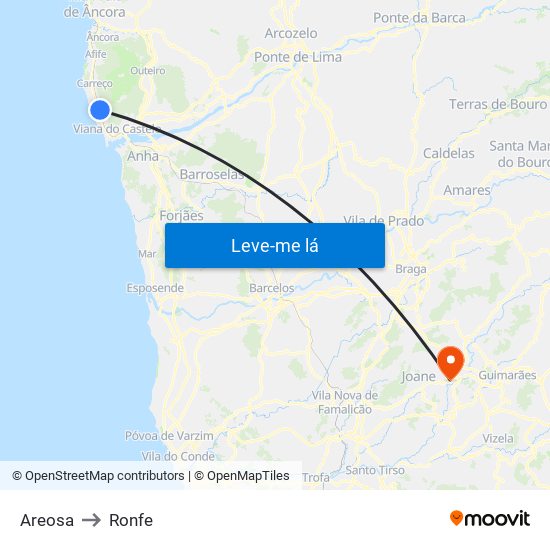 Areosa to Ronfe map