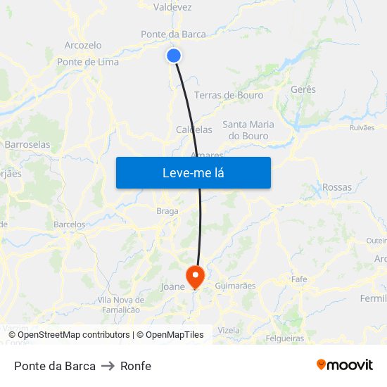 Ponte da Barca to Ronfe map