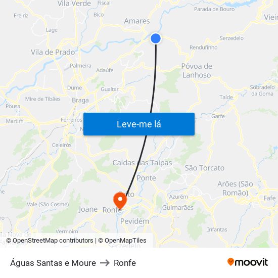 Águas Santas e Moure to Ronfe map