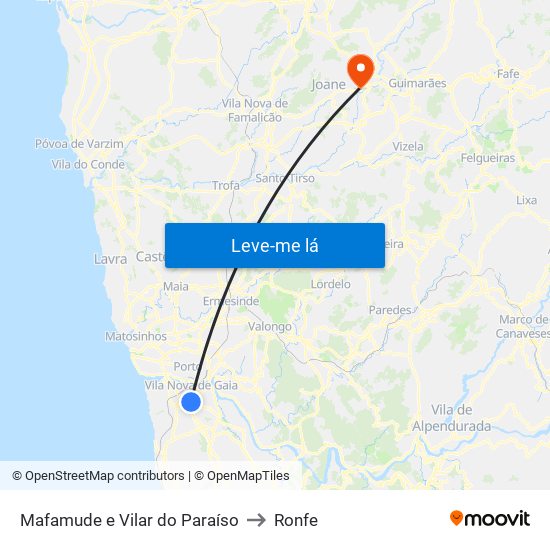 Mafamude e Vilar do Paraíso to Ronfe map