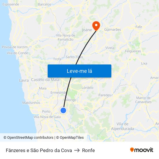 Fânzeres e São Pedro da Cova to Ronfe map