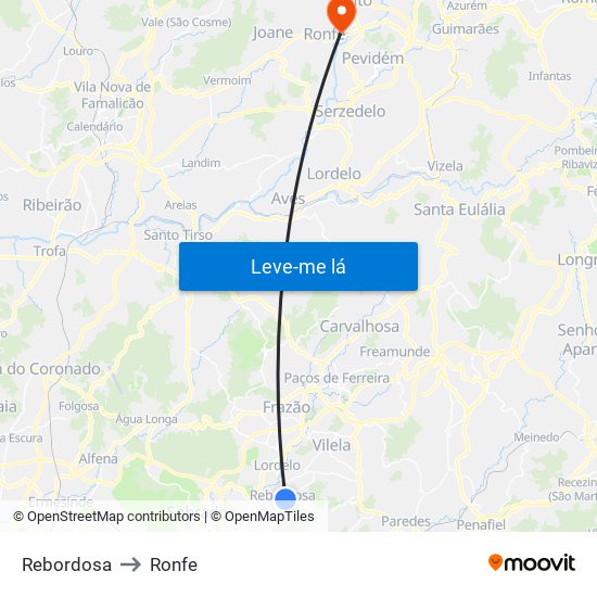 Rebordosa to Ronfe map