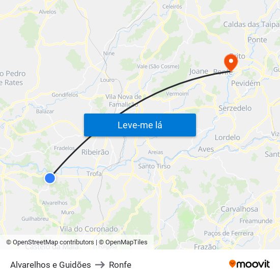 Alvarelhos e Guidões to Ronfe map