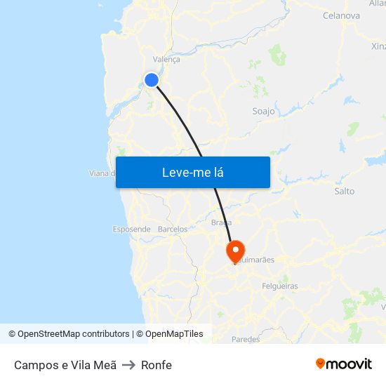 Campos e Vila Meã to Ronfe map