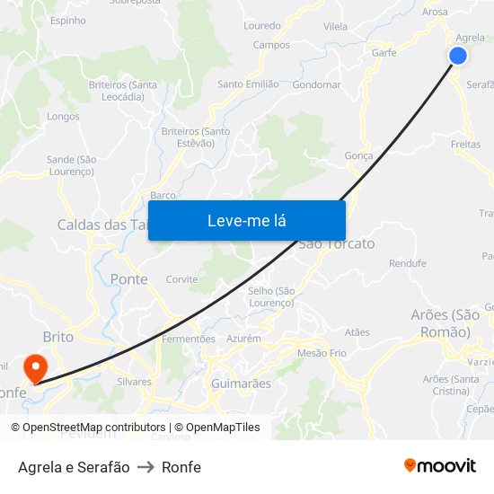 Agrela e Serafão to Ronfe map