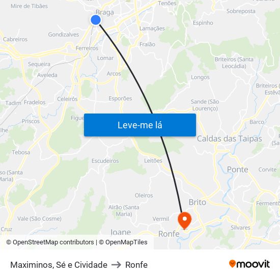 Maximinos, Sé e Cividade to Ronfe map