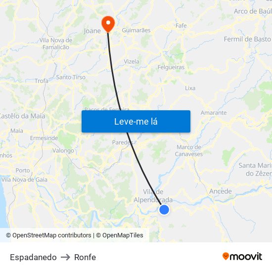 Espadanedo to Ronfe map