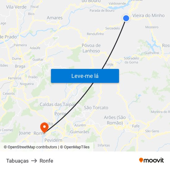 Tabuaças to Ronfe map