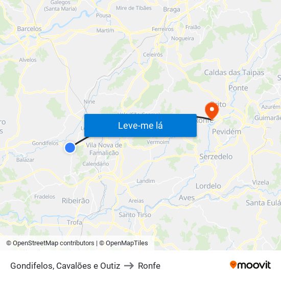Gondifelos, Cavalões e Outiz to Ronfe map