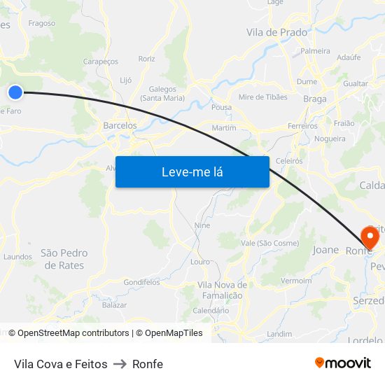 Vila Cova e Feitos to Ronfe map