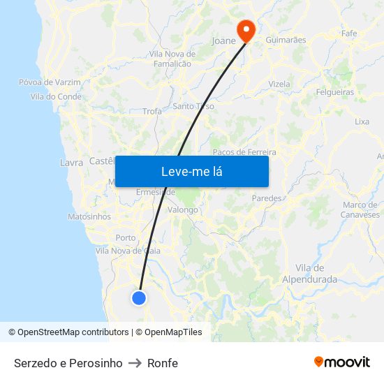 Serzedo e Perosinho to Ronfe map