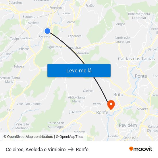 Celeirós, Aveleda e Vimieiro to Ronfe map
